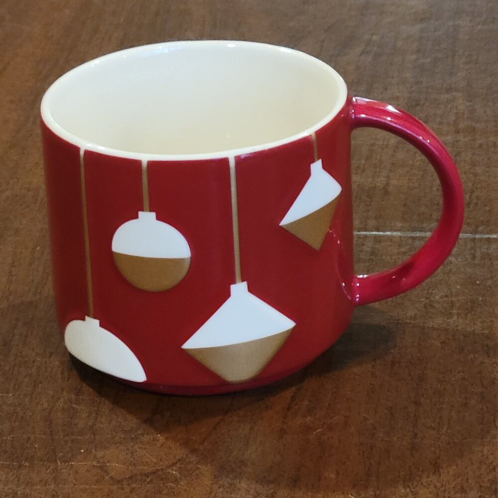 Starbucks 2012 Red Christmas Holiday Coffee Mug Gold White Ornaments - Picture 4 of 8